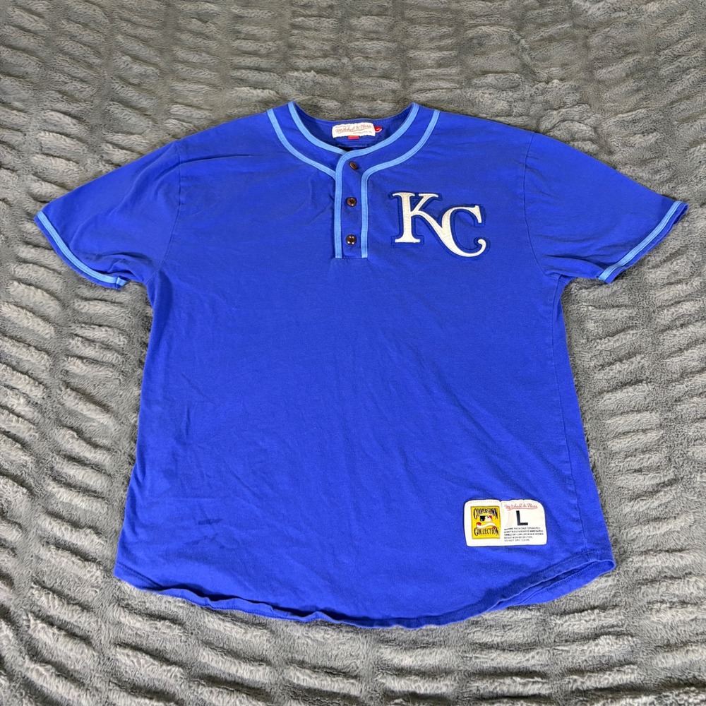 Mitchell & Ness Kansas City Royals Cooperstown Henley Baseball Jersey Blue L